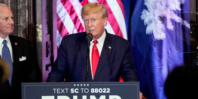Former President Donald Trump speaks at a campaign event at the South Carolina Statehouse, Saturday, Jan. 28, 2023, in Columbia, S.C.