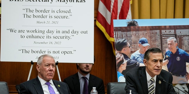U.S. Reps. Ken Buck, R-CO, left, and Darrell Issa, R-CA, question witnesses on Capitol Hill, February 01, 2023, in Washington, DC.